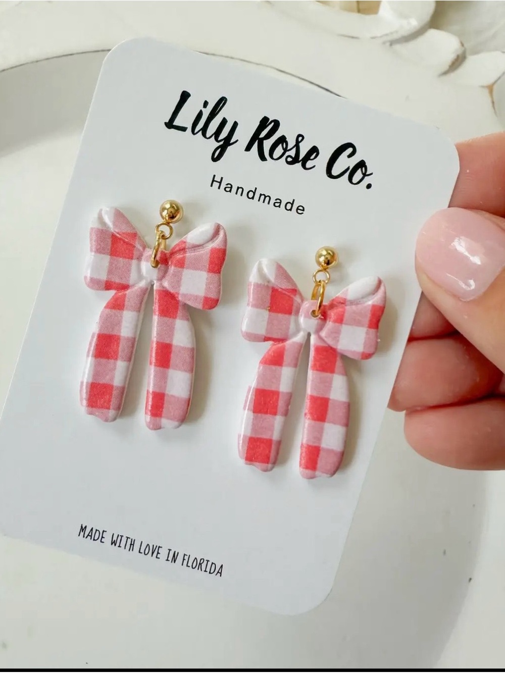 Lily Rose  Gingham Bow Drop Earrings - Picture 2 of 2